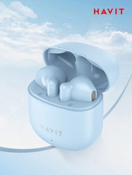 Havit Tw976 真無線耳機,具有智能觸控功能的立體聲音效,天空藍色,25小時播放時間,輕量舒適設計的耳塞,type-c接口,送禮絕佳選擇