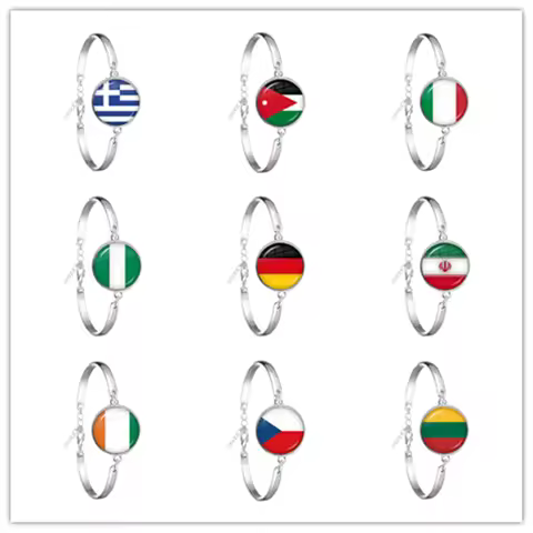 National Flag Chain Bangle Greece,Jordan,Italy,Nigeria,Germany,Iran,Czech Republic,Lithuania Bracele