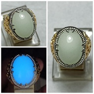 Cincin Batu Akik Pria Fosfor Biru Nyala Dalam Gelap