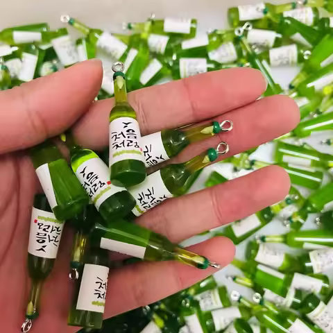 10pcs 39x9mm Ins Korean Beer Bottle Earring Resin Charms Funny Drink Bottles Pendants For Keychains 