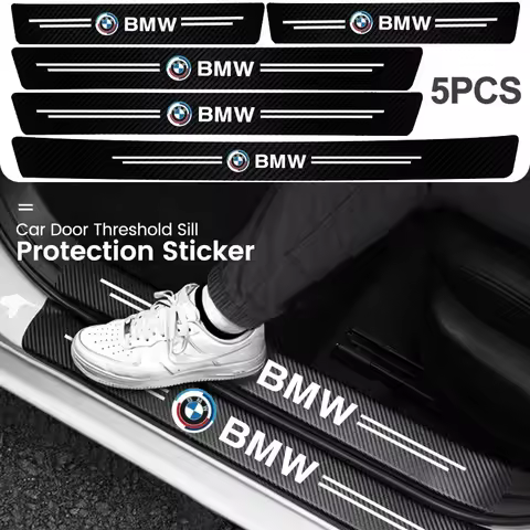 5Pcs Carbon Fiber Car Threshold Scratch Protection Sticker For BMW Series i3 i4 E48 F01 F02 F30 F10 