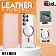 Flip Cover Leather Magsafe Samsung S22 S23 S24 Ultra Plus FE Flip Cover Magsafe Premium Magnetic Lea