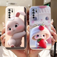 For Huawei Nova 7 SE 5G / P40 Lite (5G) CDY-NX9A CDY-NX9B Cute Rabbit Cat Cartoon Lens Protective So
