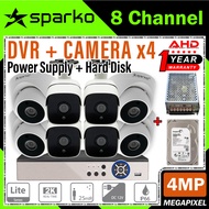 8CH 🌟8-CHANNEL🌟 SPARKO CCTV 4MP Full HD 1080P 4.0MP 8CH DVR + Camera + HardDisc + Power Supply Packa