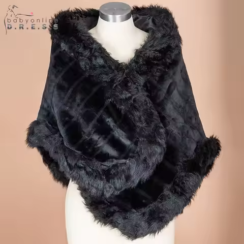 BABYONLINE D.R.E.S.S. Black Soft Plush Shawls Thicken Faux Fur Wraps Winter Warmer Elbow Length Cape