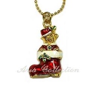 聖誕飾品 聖誕襪小熊墬子項鍊 琺瑯墬子  Xmas pendant 1.6x3.3公分 J037-XP005