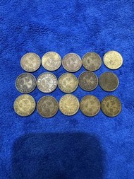 15 枚英屬香港舊硬幣(兩個女皇頭、十三男仔頭)