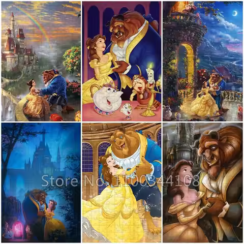 Disney Beauty and The Beast Jigsaw Puzzle for Adult Handmade Hobbies 300/500/1000 Pcs Wooden Puzzles