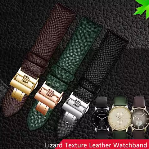 Fashion Lizard Texture Leather Watchband Pin Buckle Watch Strap for AR1674 AR0382 AR1722 Women and M