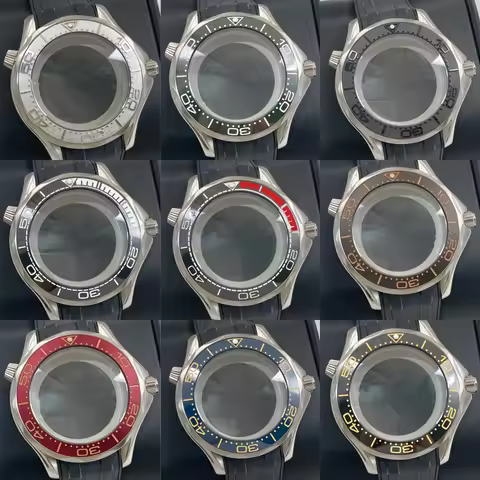 41mm 2Crown Pin Buckle Bracelet Watch Bezel Case Fit 31-32mm Dial For Omega Seamaster Seiko NH35/36/