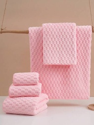 1入粉紅珊瑚絨純色提花圖案面巾或浴巾，軟綿綿情侶風格家庭/浴室毛巾，適用於淋浴、游泳、海灘旅行後的吹乾頭髮和身體。請分開購買，選擇您喜歡的尺寸。
