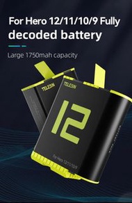 實體店鋪 TELESIN 1750mAh Decoded Battery for GoPro Hero 12 / Hero 11 / Hero 10 / 9 Hero9 Hero10 Hero11 (Fully Compatible with Go Pro 11/10/9 Original Charger) GP-BTR-901-B 解碼充電充電池