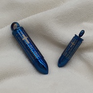 Stainless Steel Blue Color with Cross Symbol Text Pendant Perfume Bottle Open Top Pendant