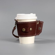 捲捲真皮飲料提袋植鞣杯套環保飲料提袋手工縫製易收納 原創-咖啡