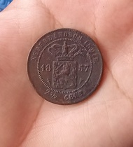 Coin Netherlandsch Indie 2 1/2 Cent Benggol 1 duit tahun 1857 Kondisi sama seperti Fotonya t516