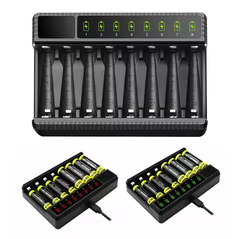 8 Slot Rechargeable Batteries Intelligent Lithium Battery Charger LED Display Smart Battery Charger 