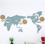 นาฬิกาไม้ติดผนัง นาฬิกาอะคริลิก รูปแผนที่โลก Wood World Map Clock Acrylic World Map Clock