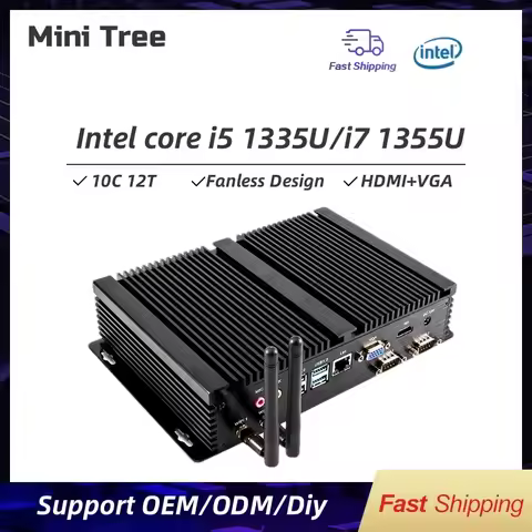 Compact Industrial Fanless Mini PC Core i7-1335U i5-1235U DDR4 HD VGA Linux Business Office Desktop 