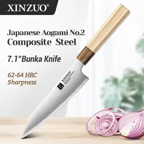 XINZUO 5.9/6.5/7.1''All-Purpose Kiritsuke Knife Aogami No.2 Core 3-Layer Carbon Steel Maple Handle M