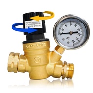 RV Water Pressure Regulator Adjustable Handle Brass Water Pressure Regulator with Gauge and Inlet Sc