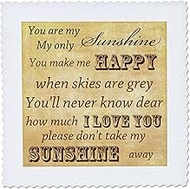 3dRose qs_79369_4 Vintage Songs You Are My Sunshine- Love Songs Quilt Square, 12 by 12"