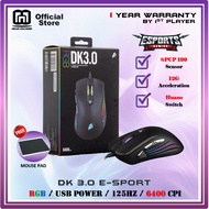 1ST PLAYER E-SPORT DK3 USB RGB Gaming Mouse 6400CPI with Programmable LED 12G Acceleration - Free Mo