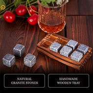 Si Whiskey Stones And Whiskey Glass Gift Set Of 4, For Men | Father's Day, 6 Granite Whiskey Stones,