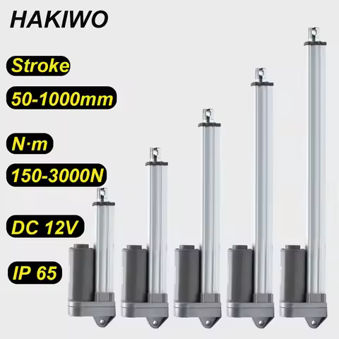HAKIWO 12V IP65 Waterproof Linear Actuator 3000N 50mm 300mm 500mm 700mm 1000mm Stroke Solar Tracker 