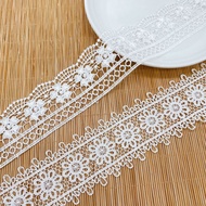 Polyester Mesh Fabric - Hollow Out Knit with Embroidery Lace Trim | Ideal for Dresses, Curtains, Tab