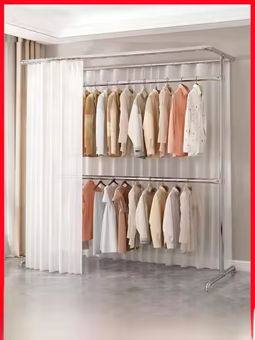 Simple Indoor Floor-Mounted Clothes Drng Ra with Curtain Design Galvanized Steel Pipe Home Water Pip
