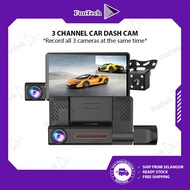 FunTech 3 Channel Car Dash Cam Front Rear Car DVR Camera 4" Video Recorder Night Vison G-Sensor Loop