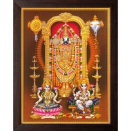 Lord Balaji with Goddess Lakshmi & Lord Ganesha, HD Printed Religious & Wall Decor Picture with Fram