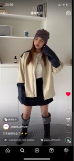 Augus韓國🇰🇷拼色奶油皮外套