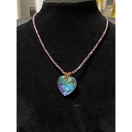 Handmade Crystal Beaded Choker Necklace with Large Heart Glass Pendant Statement Jewellery