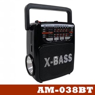 AM-038BT Portable Wireless Bluetooth Rechargeable HiFi AM/FM/SW 1-8 Radio Speaker with Flashlight and Antenna