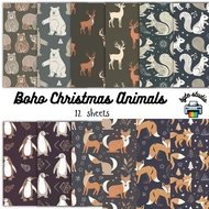 12 Sheets 8x8 Boho Christmas Animals Print by byte studio | Premium Paper Craft Journal Stationery