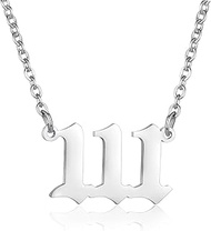 Angel Number Necklace Stainless Steel Old English Numerology Jewelry 111 222 333 444 555 666 777 888