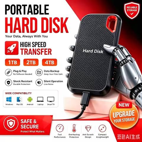 Large Capacity External SSD 2TB 4TB Fast Portable Hard Drive Storage Office Files for PC Mac Phone