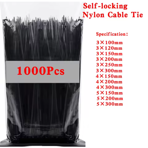 1000Pcs Self-locking Plastic Nylon Cable Tie White/Black 3*100mm Cable Tie Fastening Ring 4*200mm Ca