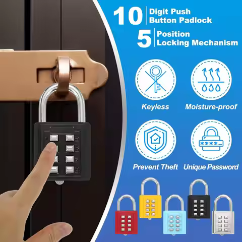 NEW 8 Digit Push Button Combination Padlock Zinc Alloy 4 Digit Fixed Code Security Lock For Gym Lock
