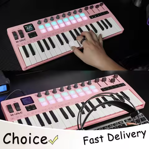 M-VAVE SMK-37 PRO 37-Key MIDI Controller Pink With 16 RGB Pads 8 Knobs Built-in Synthesizer Portable