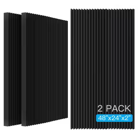 2Pack 48"x24"x2" Wedge Tiles Acoustic Foam High Density Fireproof Studio Sound Absorption Noise Insu