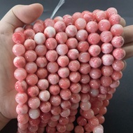 สร้อยคอและสร้อยข้อมือลูกปัดทรงกลมทำจากหยกพม่าสีชมพู DIY ทำมือ ลูกปัดทรงกลมดอกซากุระหยกพม่าสีชมพู ลูก