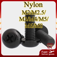 Cross round head nylon screws, plastic/plastic screws, pan head screws, insulating black bolts M2/M2