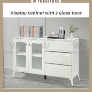Wfurniture 140cm Display Cabinet with Glass Door/5ft 4ft Almari Sideboard Cabinet Drawer Storage Cab