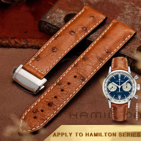 20mm 22mm Ostrich Leather Watchband for Hamilton Jazz Khaki Aviation Series H32755851 Strap Folding 
