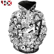 HX ahegao hentai long sleeved hooded sweater with 3D animated printing, casual, comfortable and brea
