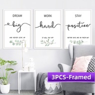 A4/A3 Frame 3PCS Minimalist As For Posters, Green Leaves, Canvas Paintings, Inspirational Quotes, Pi