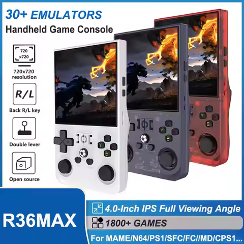 R36MAX Retro Handheld Video Game Console Portable 4-inch IPS Screen 64GB 128GB Game Players Emulator