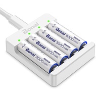 BONAI Rechargeable Lithium AA Batteries with Charger, 1.5V AA Batteries for Blink Camera 4 Count wit